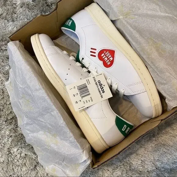 Pharrell Human Made X Adidas Stan Smith White Sneakers Red Heart NWT SZ Men 7 - Picture 5 of 16